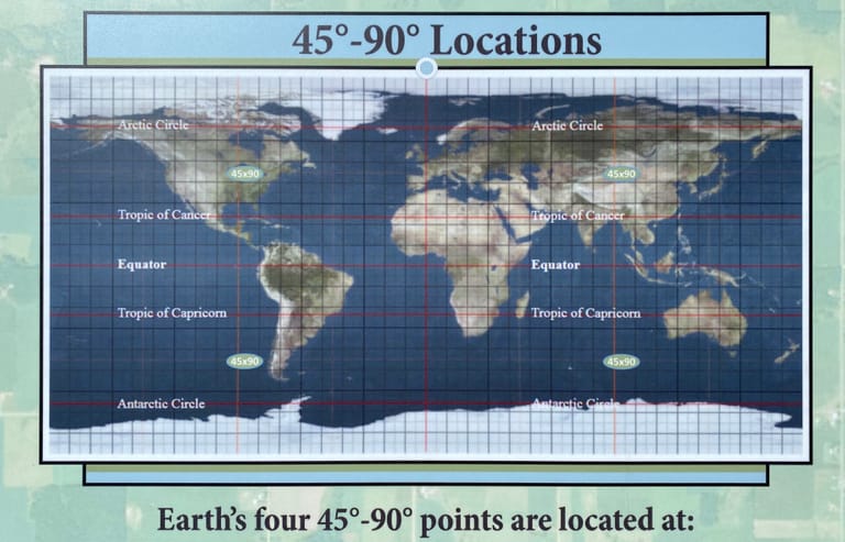 Map of the four 45 degree - 90 degree locations